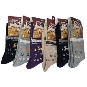 6-Pack Reindeer Print Women’s Lamb Wool Socks – Winter Essentials, Size 9-11 NWT